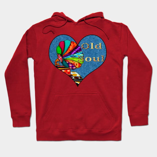 Old Soul Retro Vinyl Record Player Heart Hoodie by artbyomega